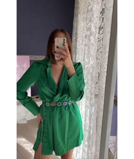 Satin Shirt Dress Verde