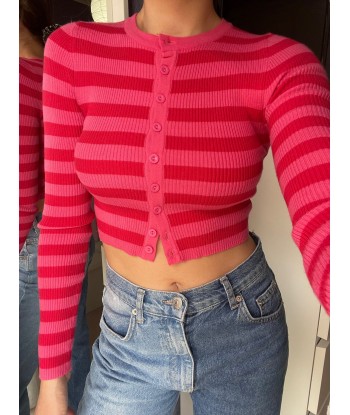 Crop Stripes Pullover - Pink