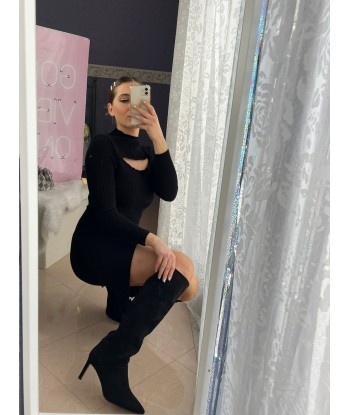 Porthole Knit Dress - Black