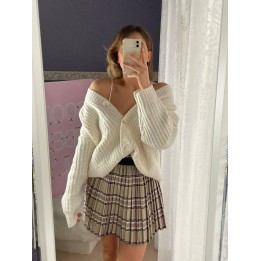Pleated Tartan Skirt - Beige