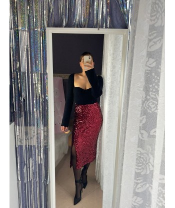 Sequined Midi Skirt - Bordeaux