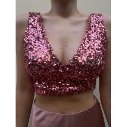 Crop Top Paillettes Rosa | Portobello Road Shop