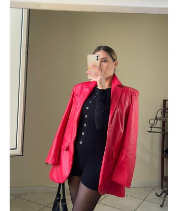 Faux Leather Blazer - Red