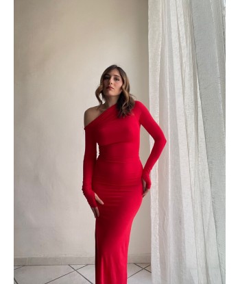 Asymmetric Skin Dress - Red