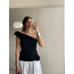 Top Monospalla Con Rose - Nero| Portobello Road Shop