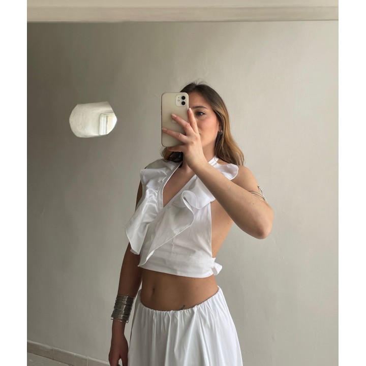 Poplin Ruffles Top - White | Portobello Road Shop