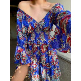 Bohemian Bardot Dress - Blue| Portobello Road Shop