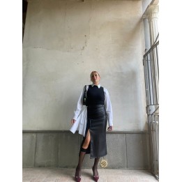 Faux Leather Pencil Skirt - Black| Portobello Road Shop
