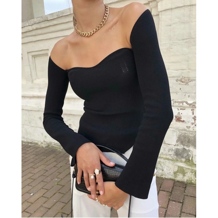 Maglia Bardot Strutturata - Nero | Portobello Road Shop