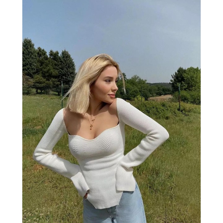 Structured Bardot Sweater - White | Portobello Road Shop