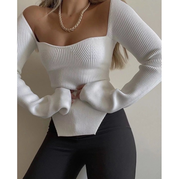 Structured Bardot Sweater - White | Portobello Road Shop